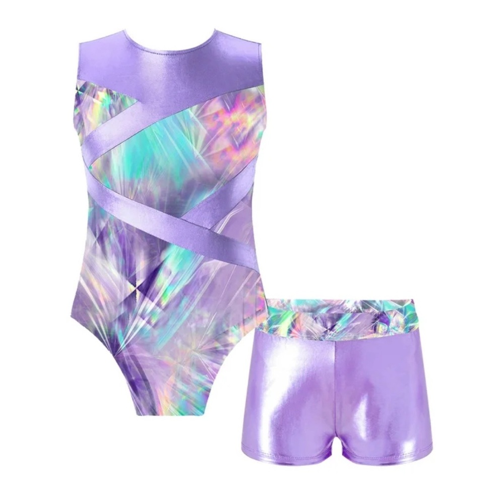 iEFiEL 2 Piece Sport Outfit Gymnastic Leotard Backless Dance Unitard with Shorts